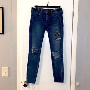 American Eagle Distressed Jeggings with Patch & Drawing Details Sz 0 *NWOT*